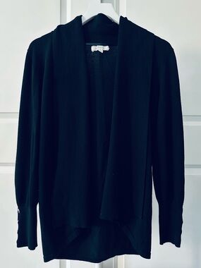 Women’s Pointelle Black Open-Front Cardigan Sweater Size M